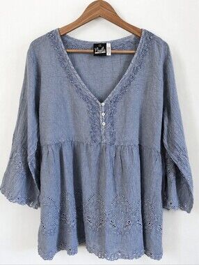 Simply Noelle Blue Eyelet Peasant Top